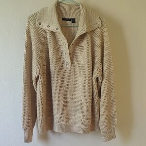 RDI beige henley-collar knitted sweater
